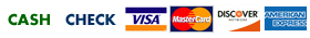Accepted payments - cash, check, Visa, MC, Discover, AMEX